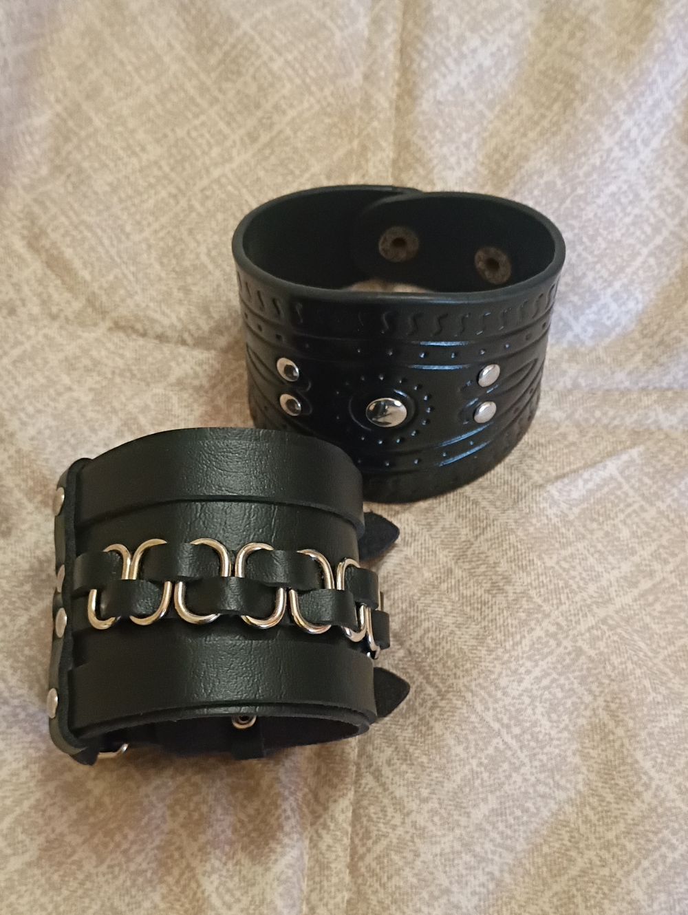 Set Of Black Faux Leather Studded Cuff Bracelet - Men Accessories